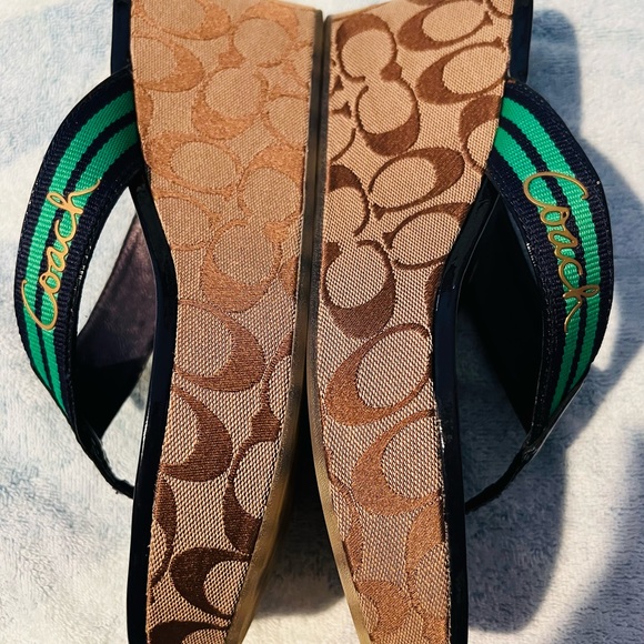 Coach Gabriela Green Stripe Webb Platform Wedge Sandals Preowned. - Picture 5 of 5